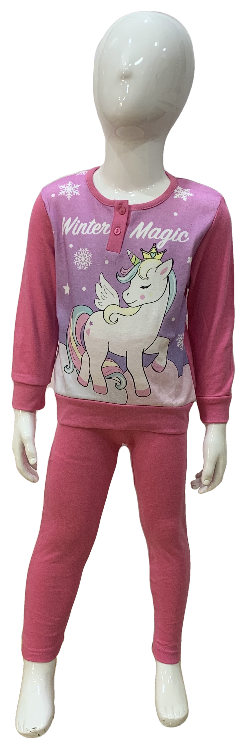 Pigiama Lungo Unicorno T-Shirt Leggins 100% Cotone Interlock 3/8 Anni - 1038/f