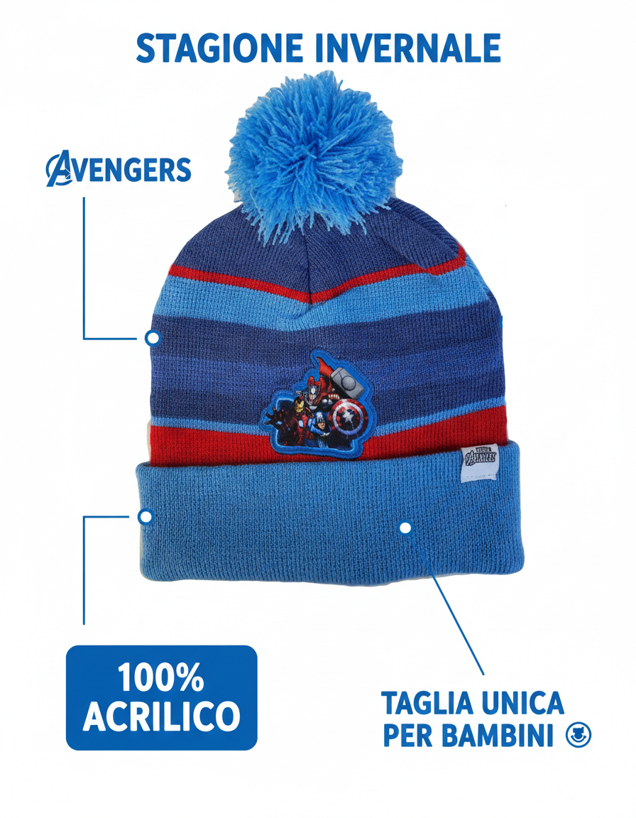 Cappello Invernale con Pon Pon Avengers MARVEL Taglia Unica - Av2044-1064celeste