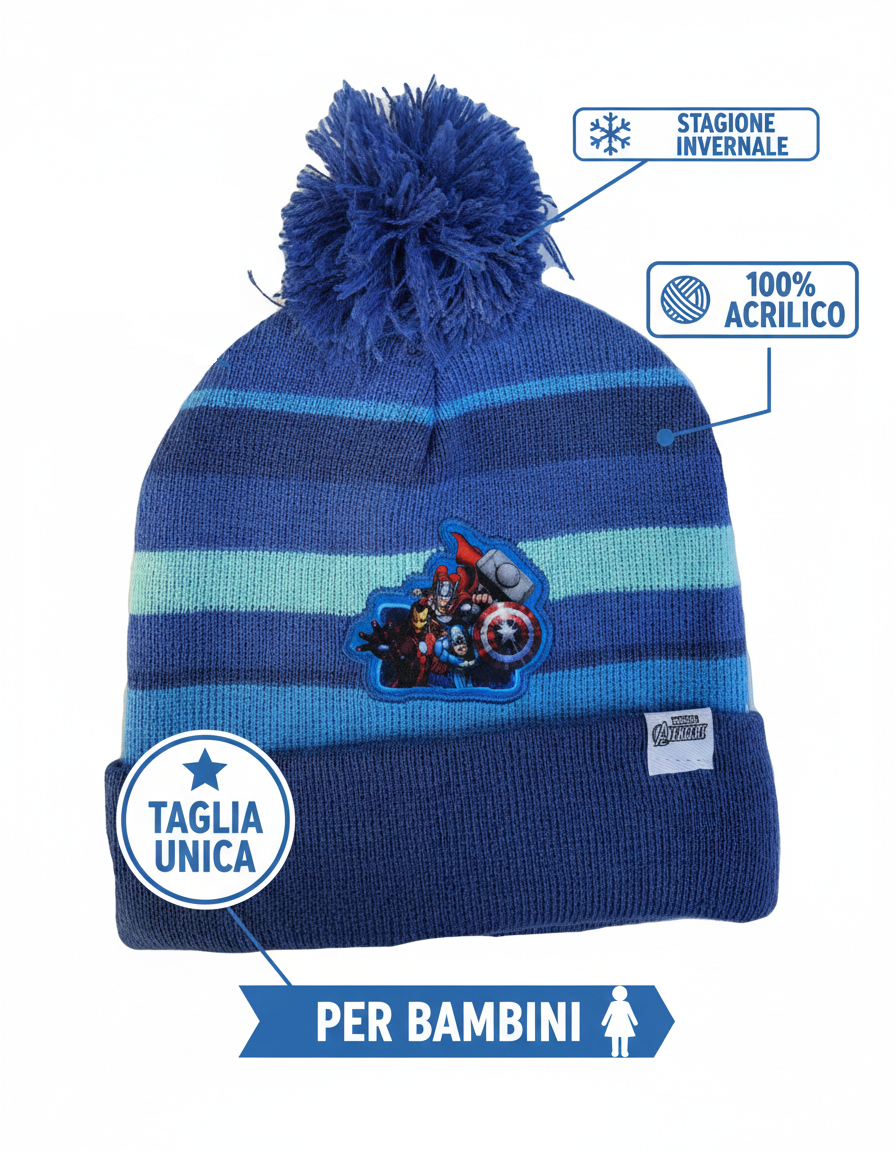 Cappello Invernale con Pon Pon Avengers MARVEL Taglia Unica - Av2044-1064blu
