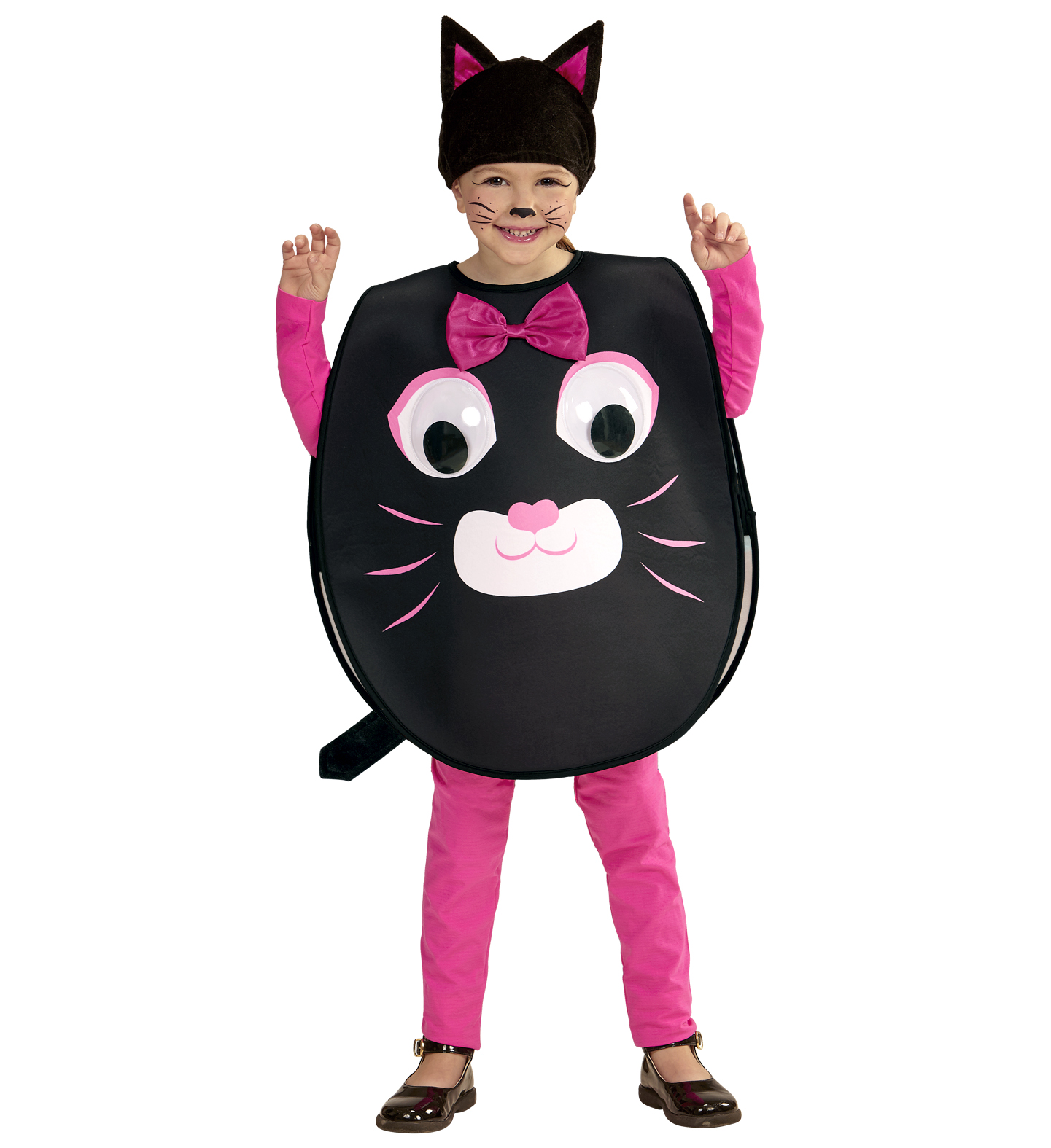 Costume Vestito Abito Travestimento Carnevale Gatto Dagli Occhi Grandi Pettorina e Copricapo 2/4 Anni - 01473