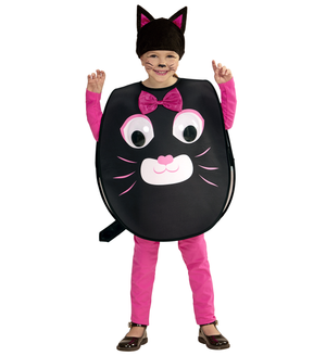 Costume Vestito Abito Travestimento Carnevale Gatto Dagli Occhi Grandi Pettorina e Copricapo 2/4 Anni - 01473