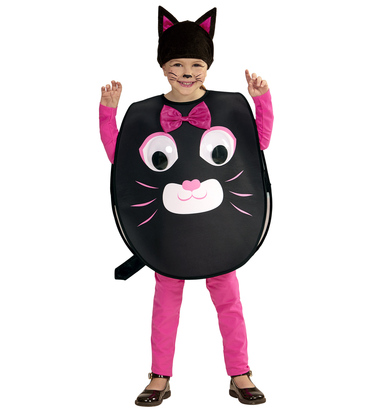 Costume Vestito Abito Travestimento Carnevale Gatto Dagli Occhi Grandi Pettorina e Copricapo 2/4 Anni - 01473