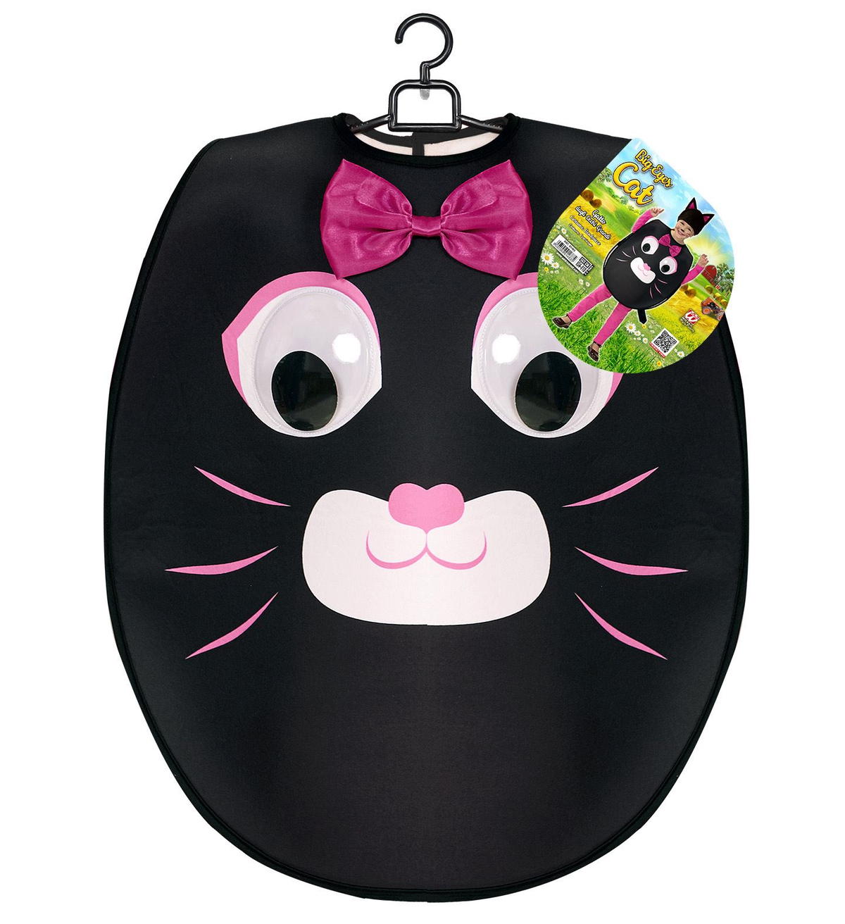 Costume Vestito Abito Travestimento Carnevale Gatto Dagli Occhi Grandi Pettorina e Copricapo 2/4 Anni - 01473