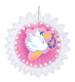 Rosone Cicogna con Bebè - Fiocco Nascita Bambina - Colore Rosa- Femminuccia- 50 Cm.