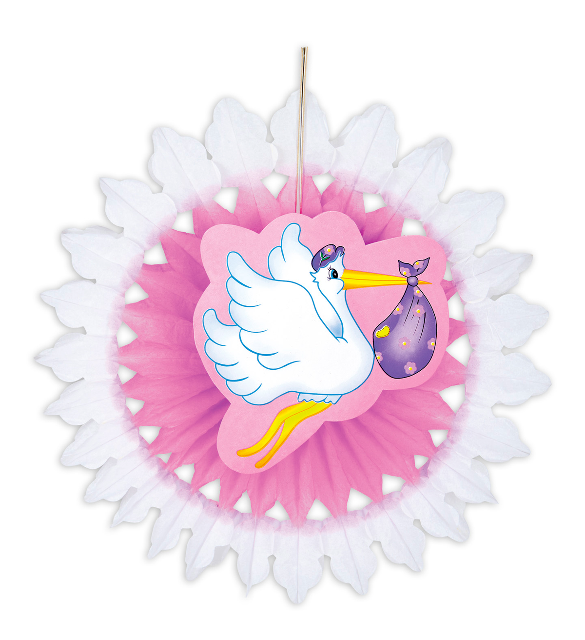 Rosone Cicogna con Bebè - Fiocco Nascita Bambina - Colore Rosa- Femminuccia- 50 Cm.