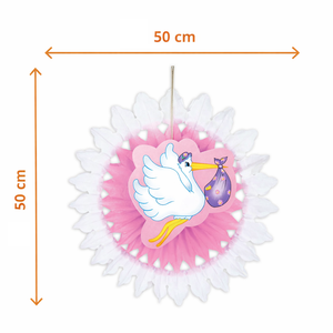 Rosone Cicogna con Bebè - Fiocco Nascita Bambina - Colore Rosa- Femminuccia- 50 Cm.
