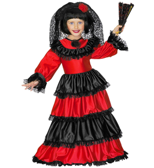 Costume Vestito Abito Travestimento Carnevale Bambina Senorita Vestito e Copricapo 3/5 Anni - 4396e