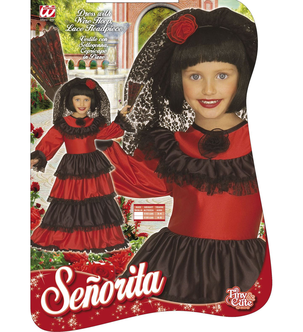 Costume Vestito Abito Travestimento Carnevale Bambina Senorita Vestito e Copricapo 3/5 Anni - 4396e