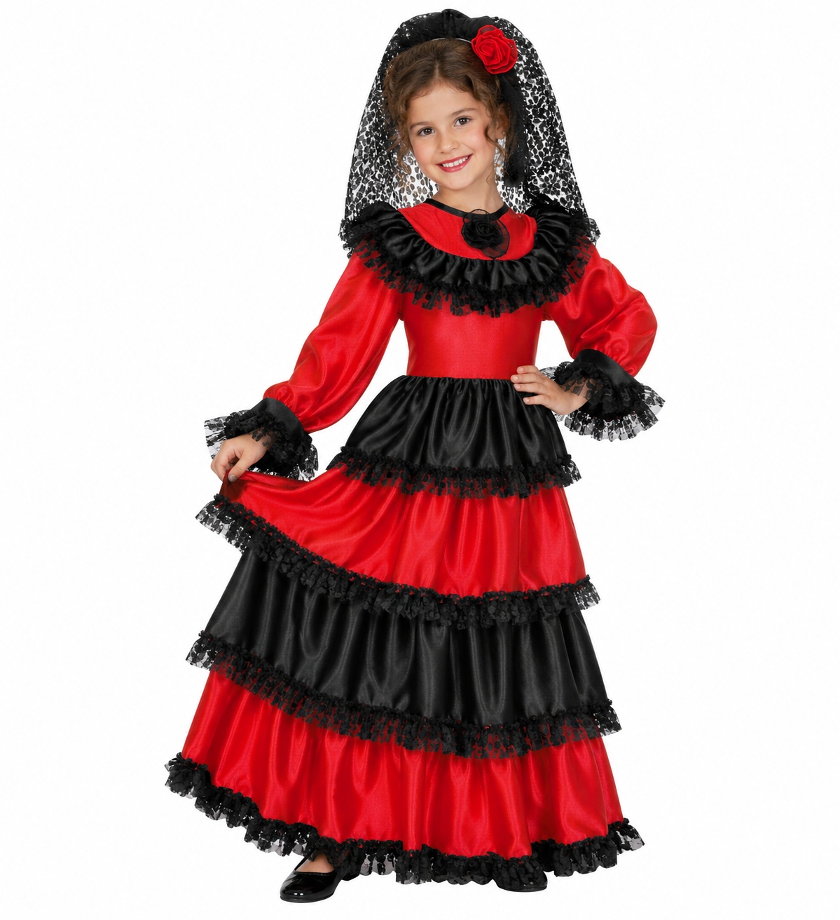 Costume Vestito Abito Travestimento Carnevale Bambina Senorita Vestito e Copricapo 3/5 Anni - 4396e