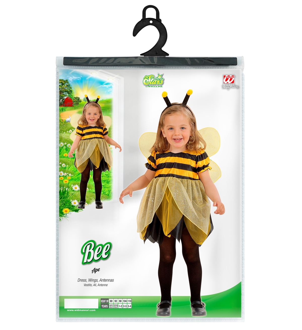 Costume Vestito Abito Travestimento Carnevale Bambina Ape Vestito Ali e Antenne 1/3 Anni - 4931