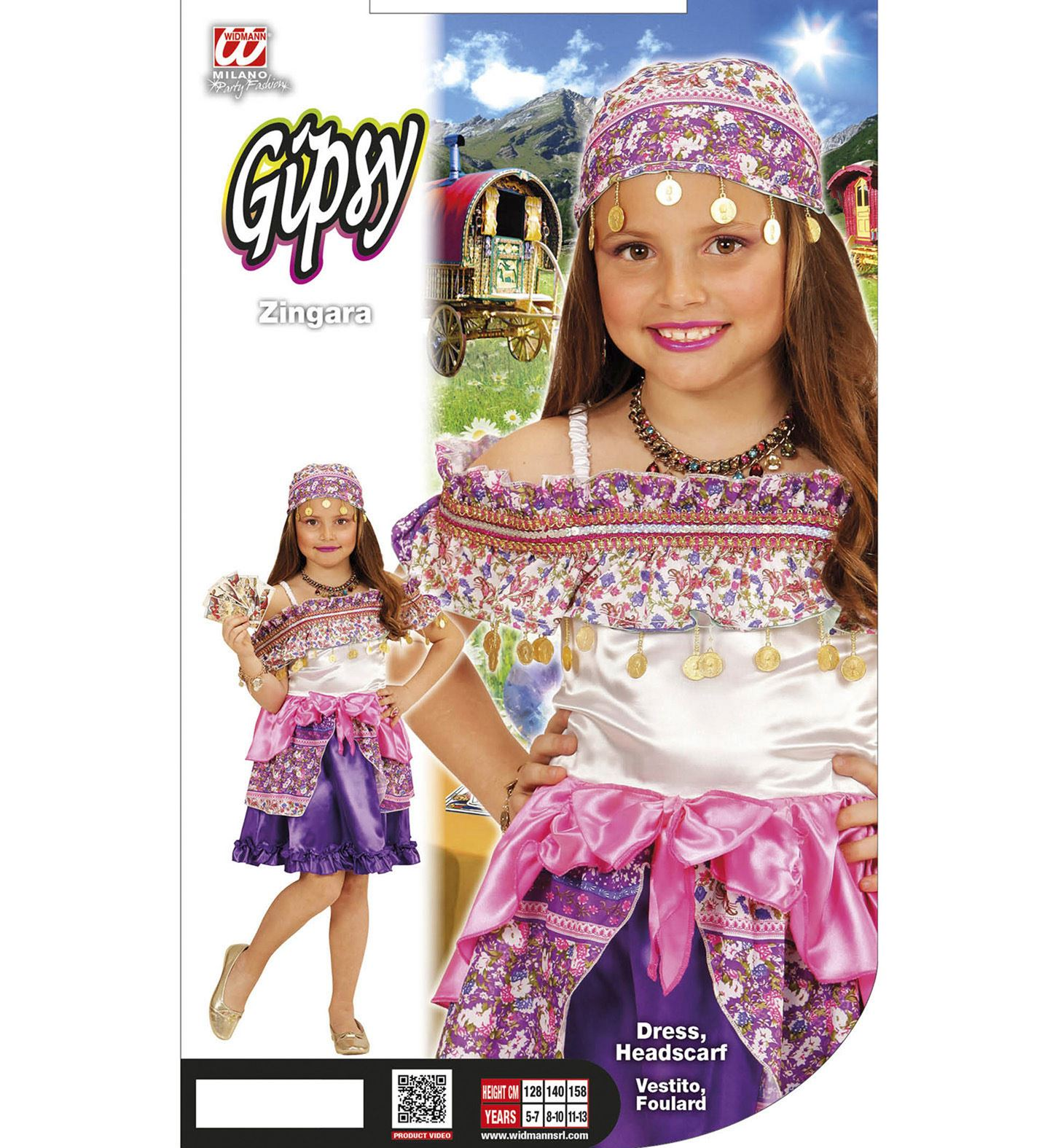 Costume Vestito Abito Travestimento Carnevale Bambina Zingara Vestito e Foulard 4/13 Anni - 4941