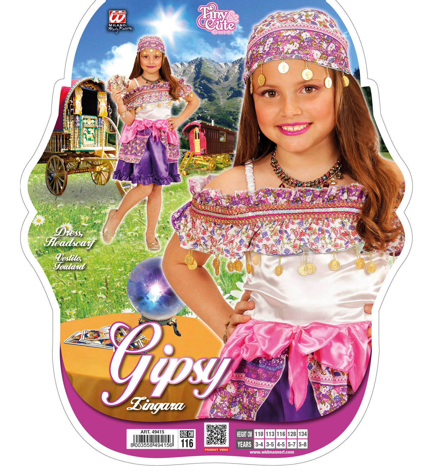 Costume Vestito Abito Travestimento Carnevale Bambina Zingara Vestito e Foulard 4/13 Anni - 4941