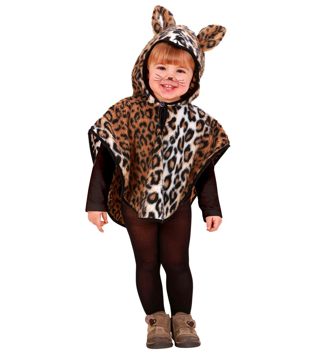 Costume Vestito Abito Travestimento Carnevale Leopardo Poncho con Cappuccio 1/4 Anni - 5931p