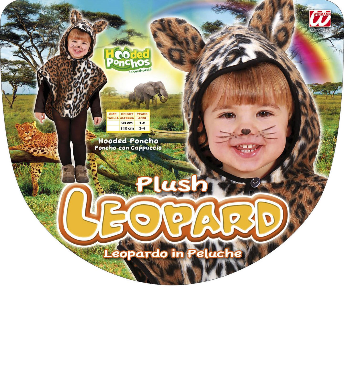 Costume Vestito Abito Travestimento Carnevale Leopardo Poncho con Cappuccio 1/4 Anni - 5931p