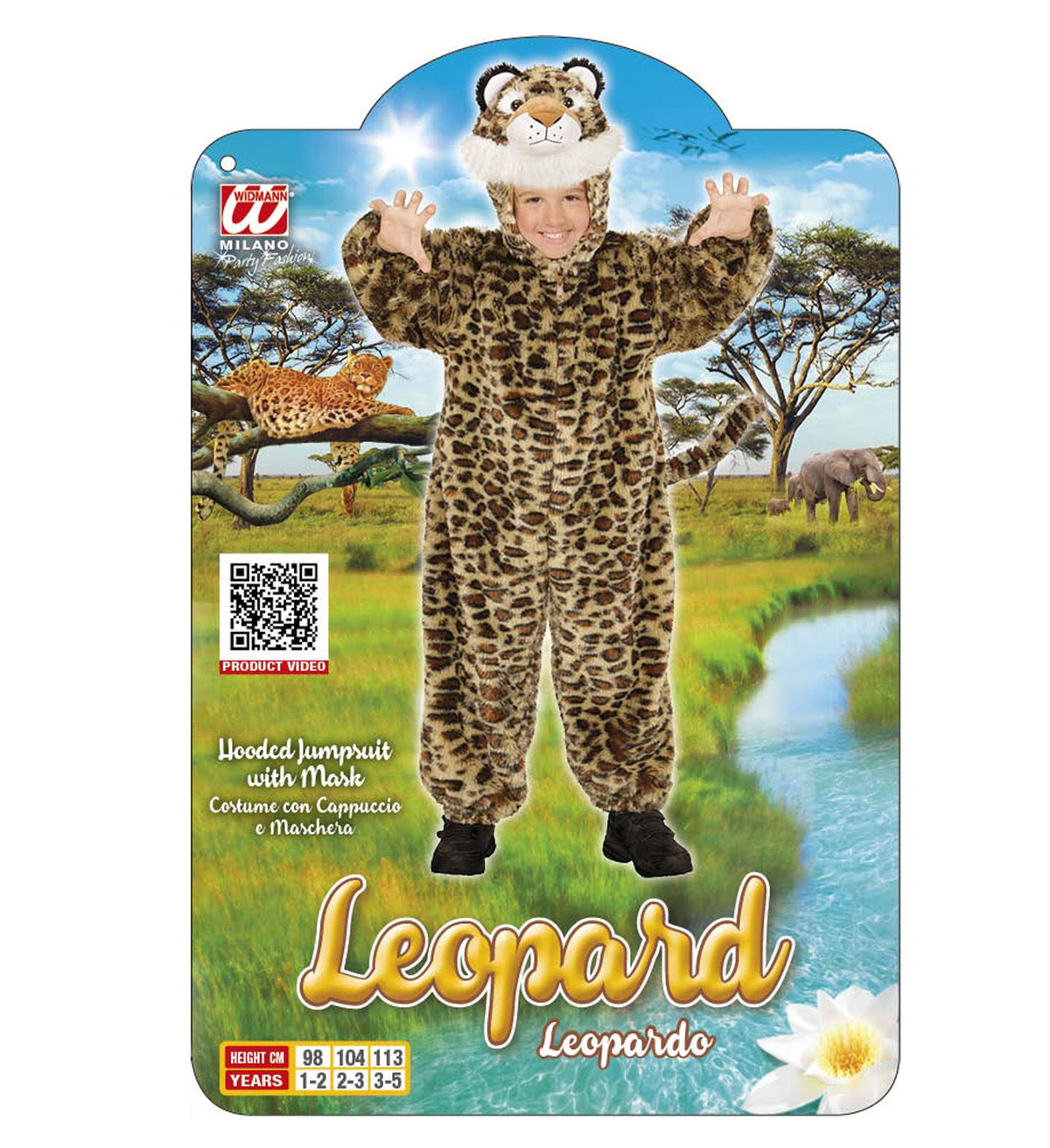 Costume Vestito Abito Travestimento Carnevale Leopardo Costume con Cappuccio e Maschera 1/5 Anni 9810 Leopardo