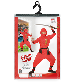 Vestito Carnevale + Accessori Red Dragon Ninja Costume Spada Giapponese 2/3 Anni Travestimento - 0133+2728q