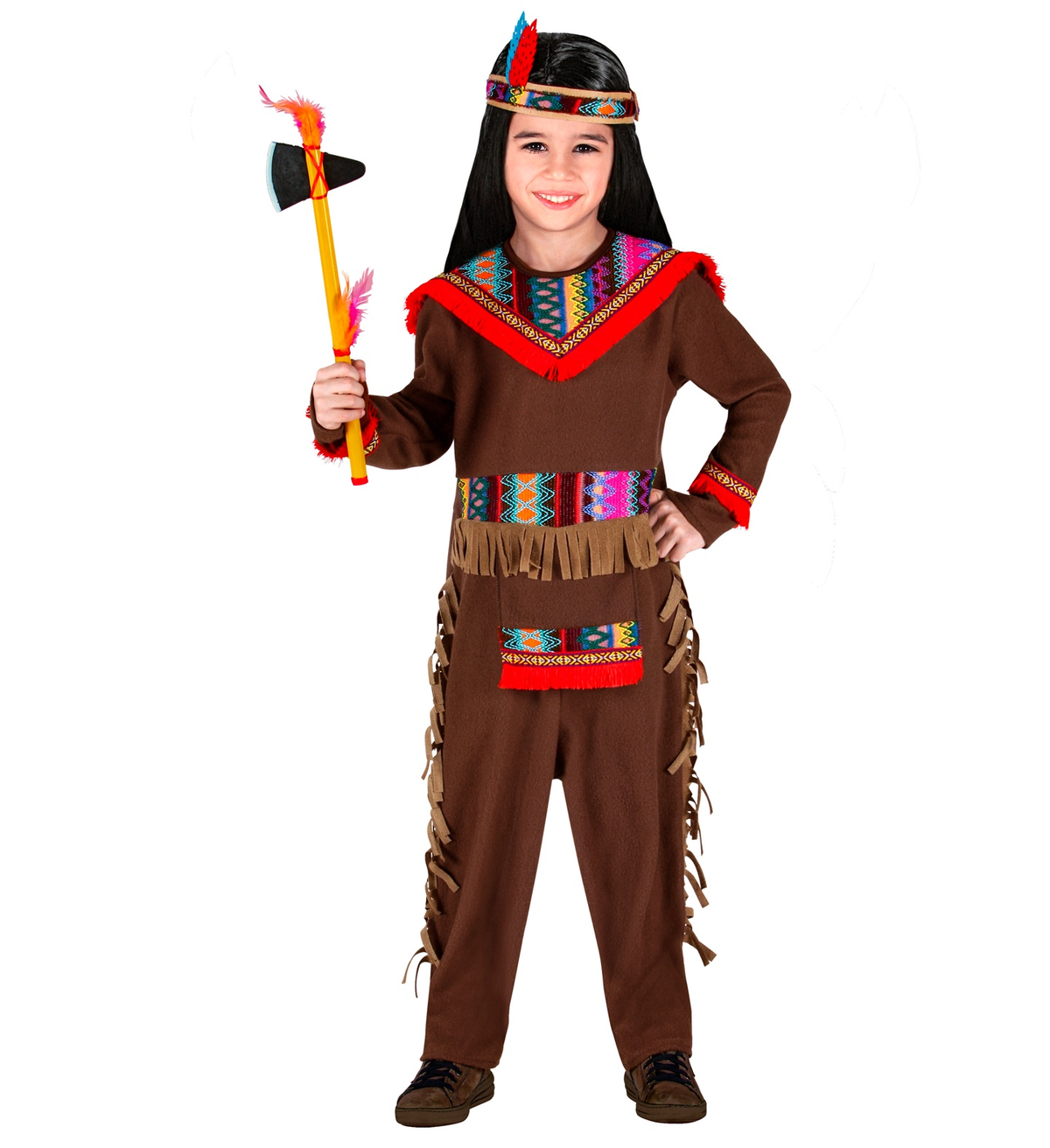 Vestito Carnevale + Accessori Indiano Costume Fascia per Testa con Piume Arco 2/3 Anni Travestimento - 0158+2793b