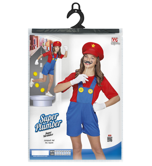 Costume Vestito Abito Travestimento Carnevale Super Idraulica Tuta e Cappello 5/10 Anni - 0869