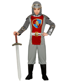 Costume Vestito Abito Travestimento Carnevale Cavaliere Medievale Casacca Pantaloni Cappuccio Copristivali 2/5 Anni - 0979
