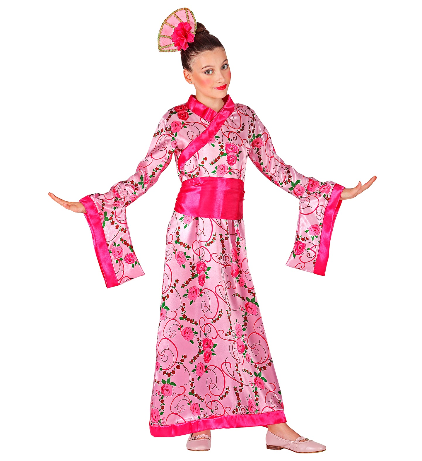 Vestito Carnenale + Accessori Principessa Asiatica Ventaglio Travestimento (11/13 Anni)