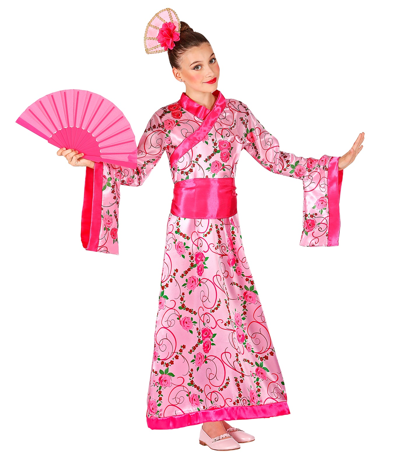 Vestito Carnenale + Accessori Principessa Asiatica Ventaglio Travestimento (5/7 Anni)