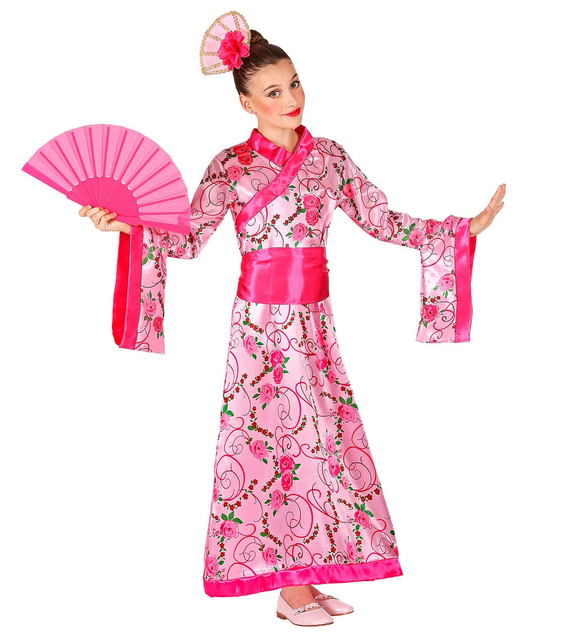 Vestito Carnenale + Accessori Principessa Asiatica Ventaglio Travestimento (5/7 Anni)