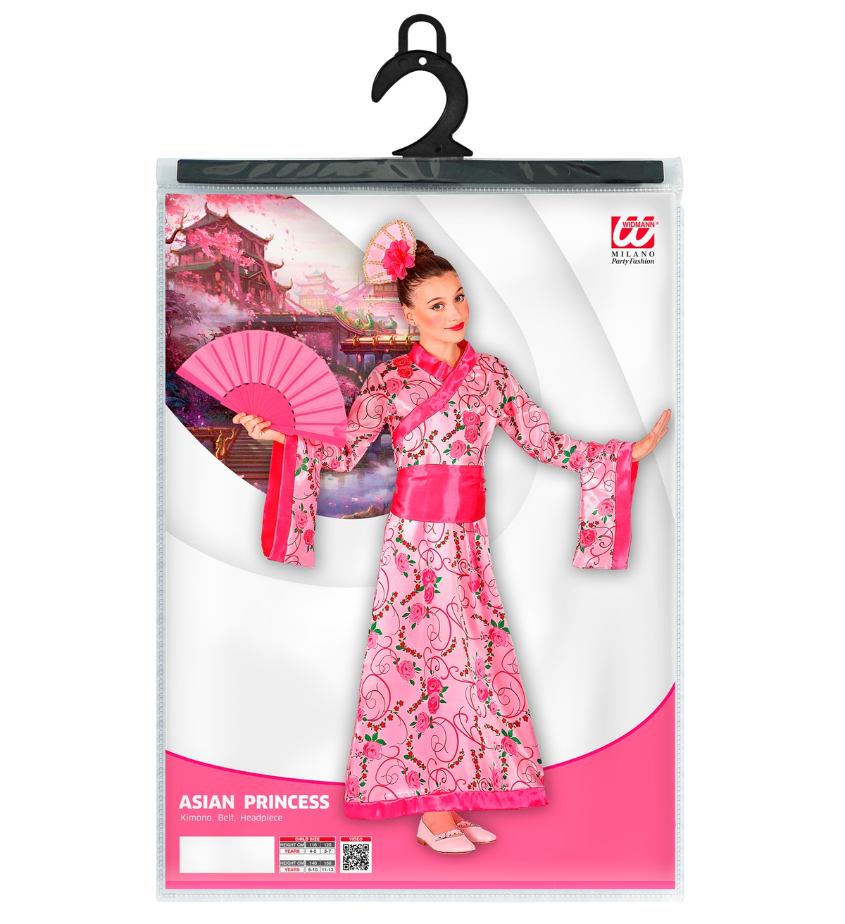 Vestito Carnenale + Accessori Principessa Asiatica Ventaglio Travestimento (5/7 Anni)