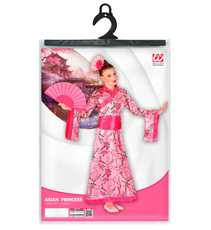 Vestito Carnenale + Accessori Principessa Asiatica Ventaglio Travestimento (4/5 Anni)