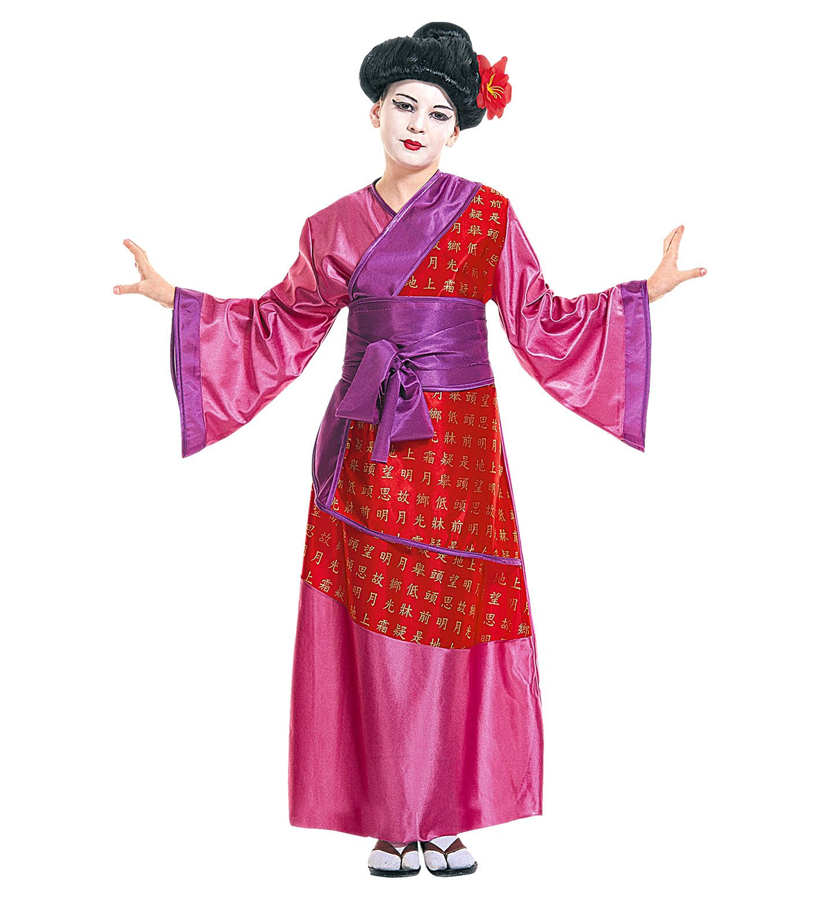 Vestito Carnevale + Accessori Geisha Giapponese Kimono e Cintura Parrucca 11/13 Anni - 3871+01509