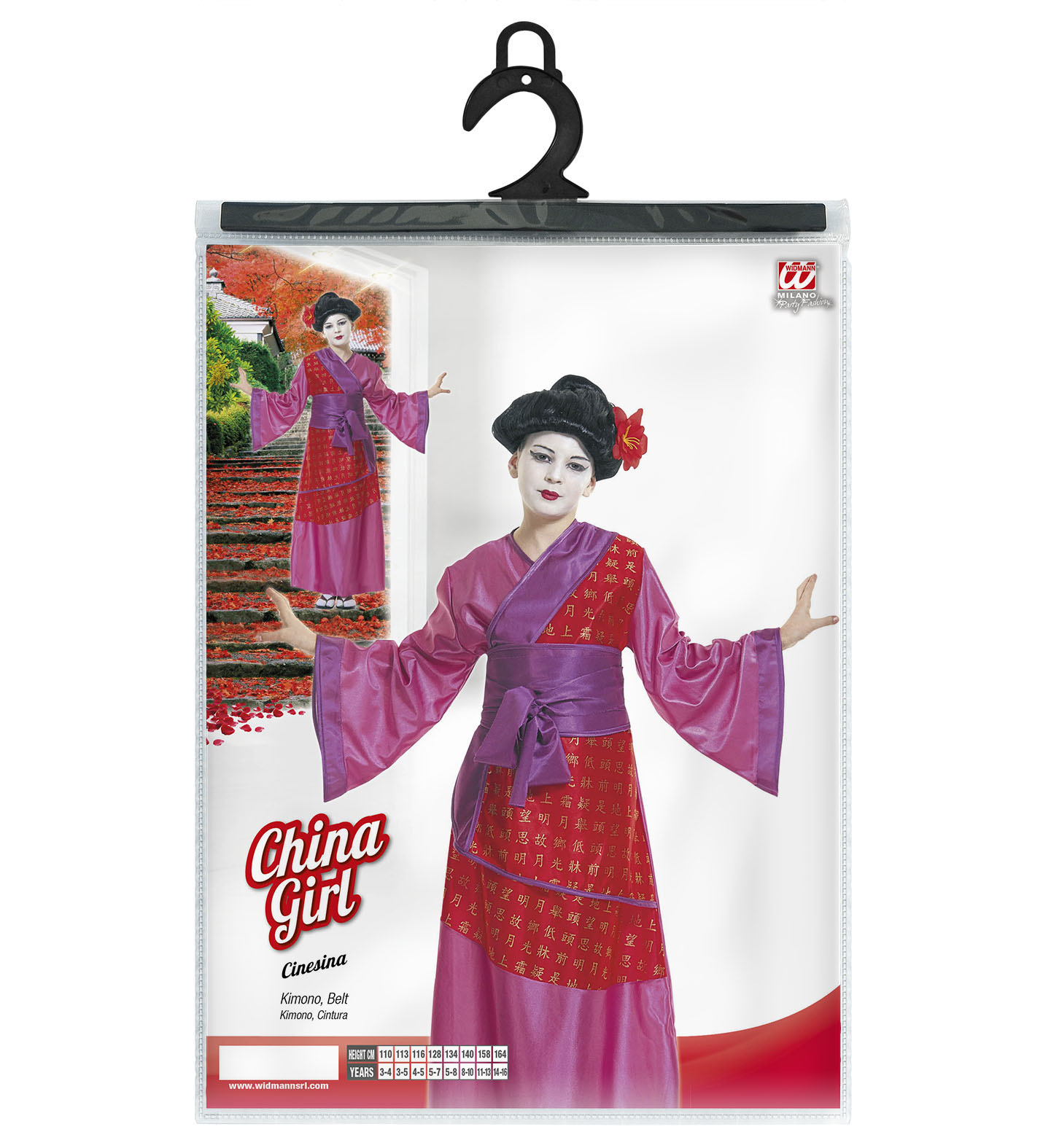 Vestito Carnevale + Accessori Geisha Giapponese Kimono e Cintura Parrucca 11/13 Anni - 3871+01509