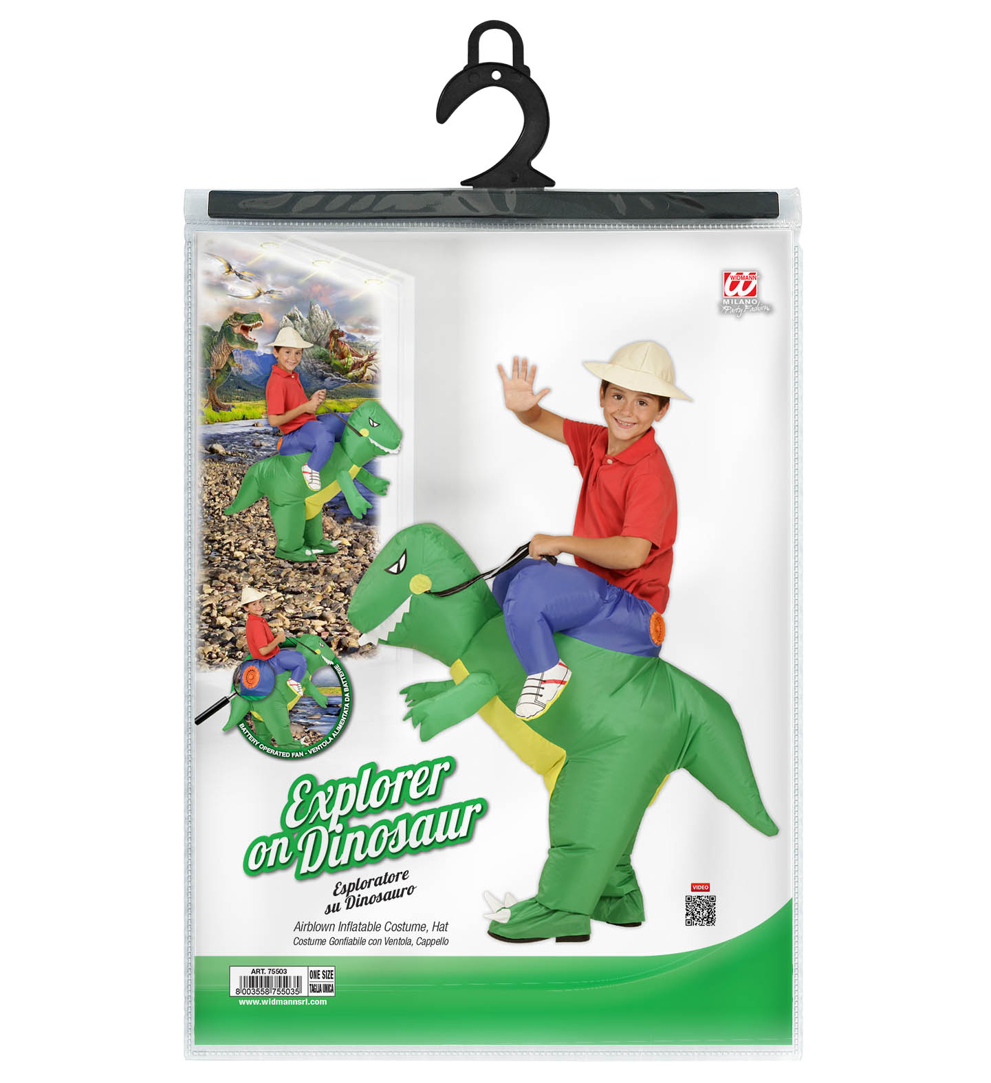 Costume Vestito Abito Travestimento Carnevale Bambino Dinosauro Gonfiabile e Cappello Tg Unica - 75503
