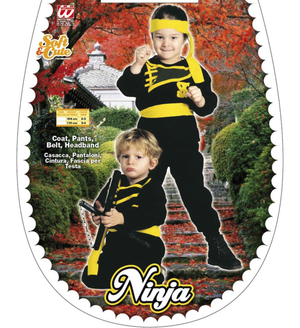 Costume Vestito Abito Travestimento Carnevale Ninja Casacca Pantaloni Cintura Fascia 2/3 Anni - 3613