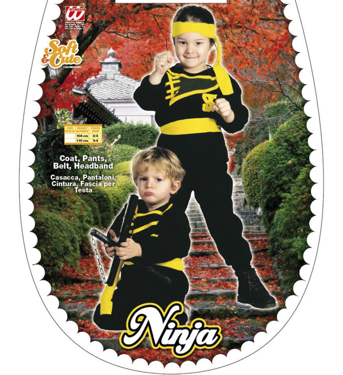 Costume Vestito Abito Travestimento Carnevale Ninja Casacca Pantaloni Cintura Fascia 2/3 Anni - 3613
