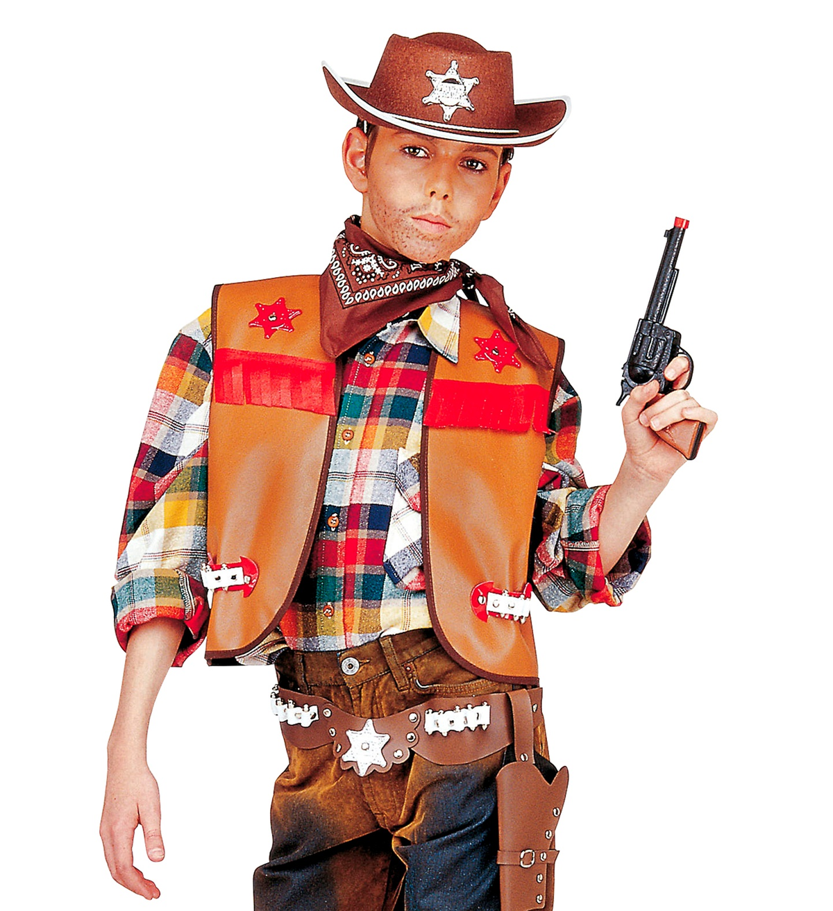 Costume Vestito Abito Travestimento Carnevale Cowboy Gilet Marrone 5/13 Anni - 8492