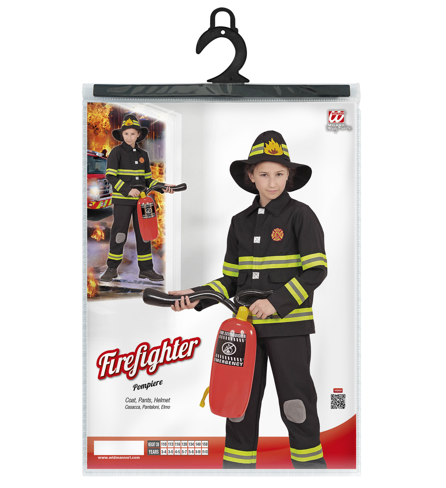 Costume Vestito Abito Travestimento Carnevale Pompiere Casacca Pantaloni Elmo 4/13 Anni - 9679