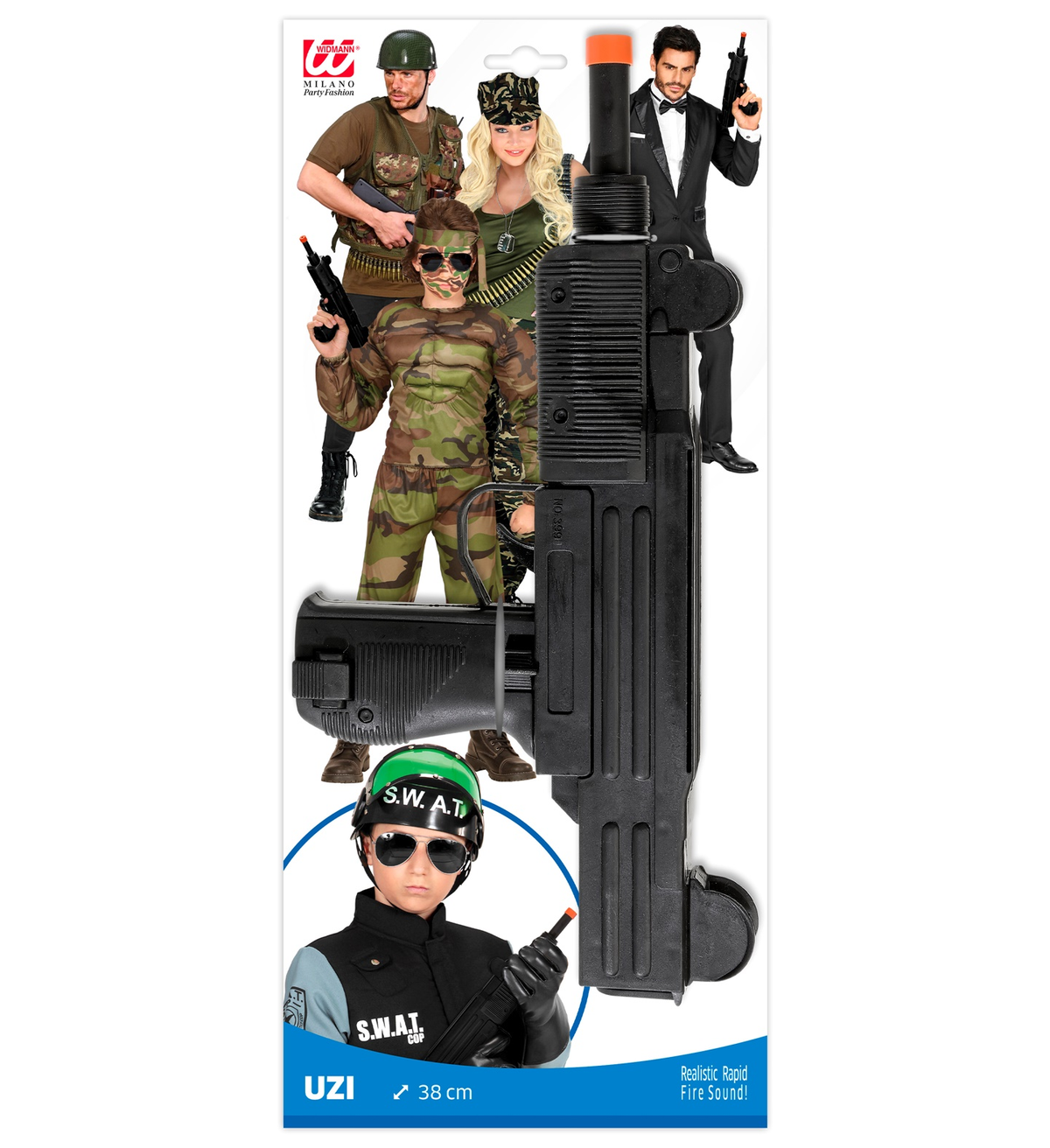Pistola Mitragliatrice Uzi con Suono Accessori per Abito Vestito Travestimento Carnevale Bambino