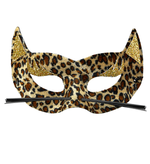 Maschera Leopardo in Velluto con Glitter Oro Accessori per Abito Vestito Travestimento Carnevale Bambino