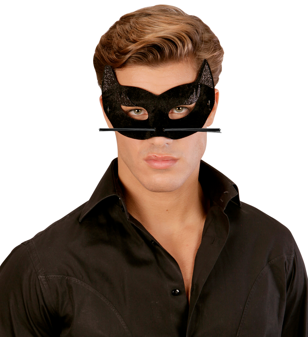 Maschera Pantera Nera in Velluto con Glitter Argento Accessori per Abito Vestito Travestimento Carnevale Bambino