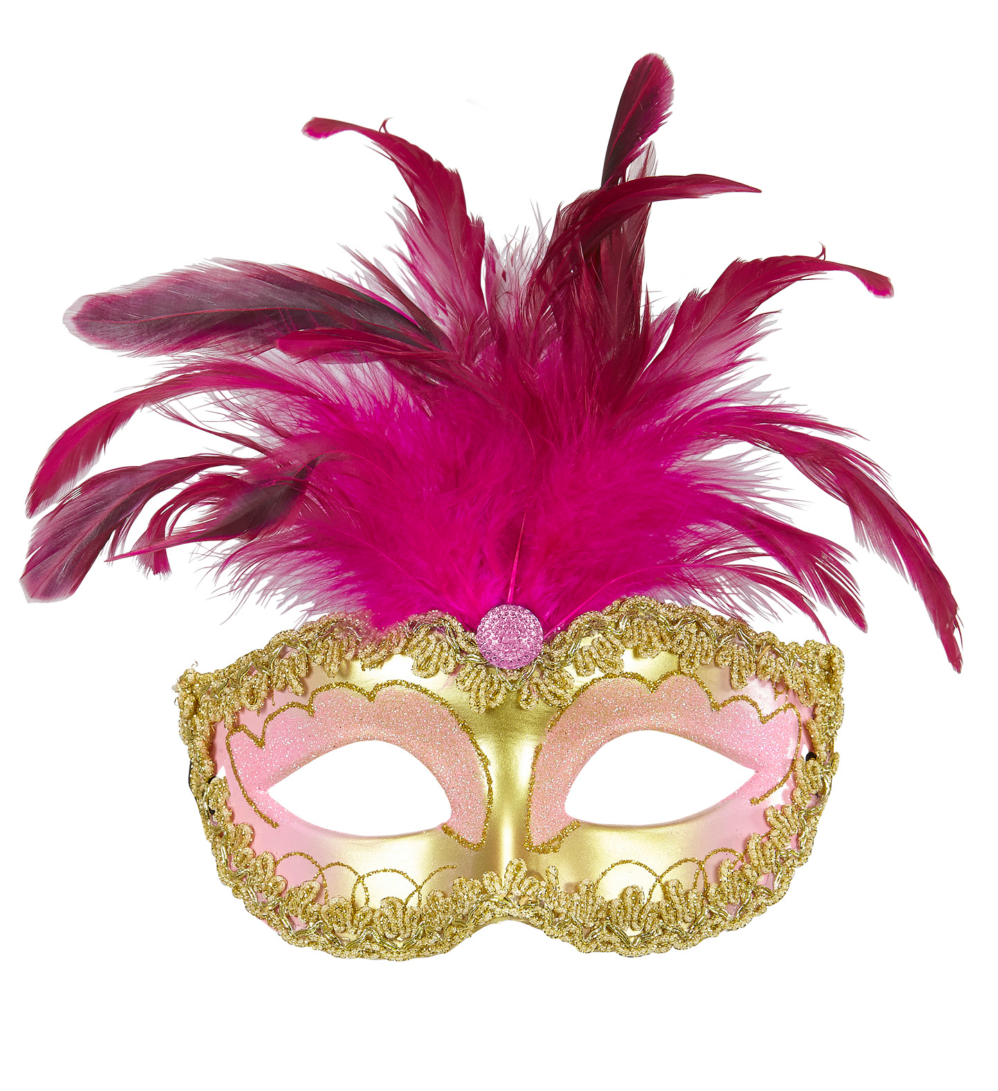 Maschera Reale Oro con Gemme Strass Glitter e Piume Accessori per Abito Vestito Travestimento Carnevale - 04698