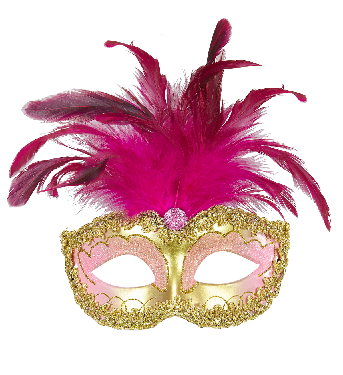 Maschera Reale Oro con Gemme Strass Glitter e Piume Accessori per Abito Vestito Travestimento Carnevale - 04698