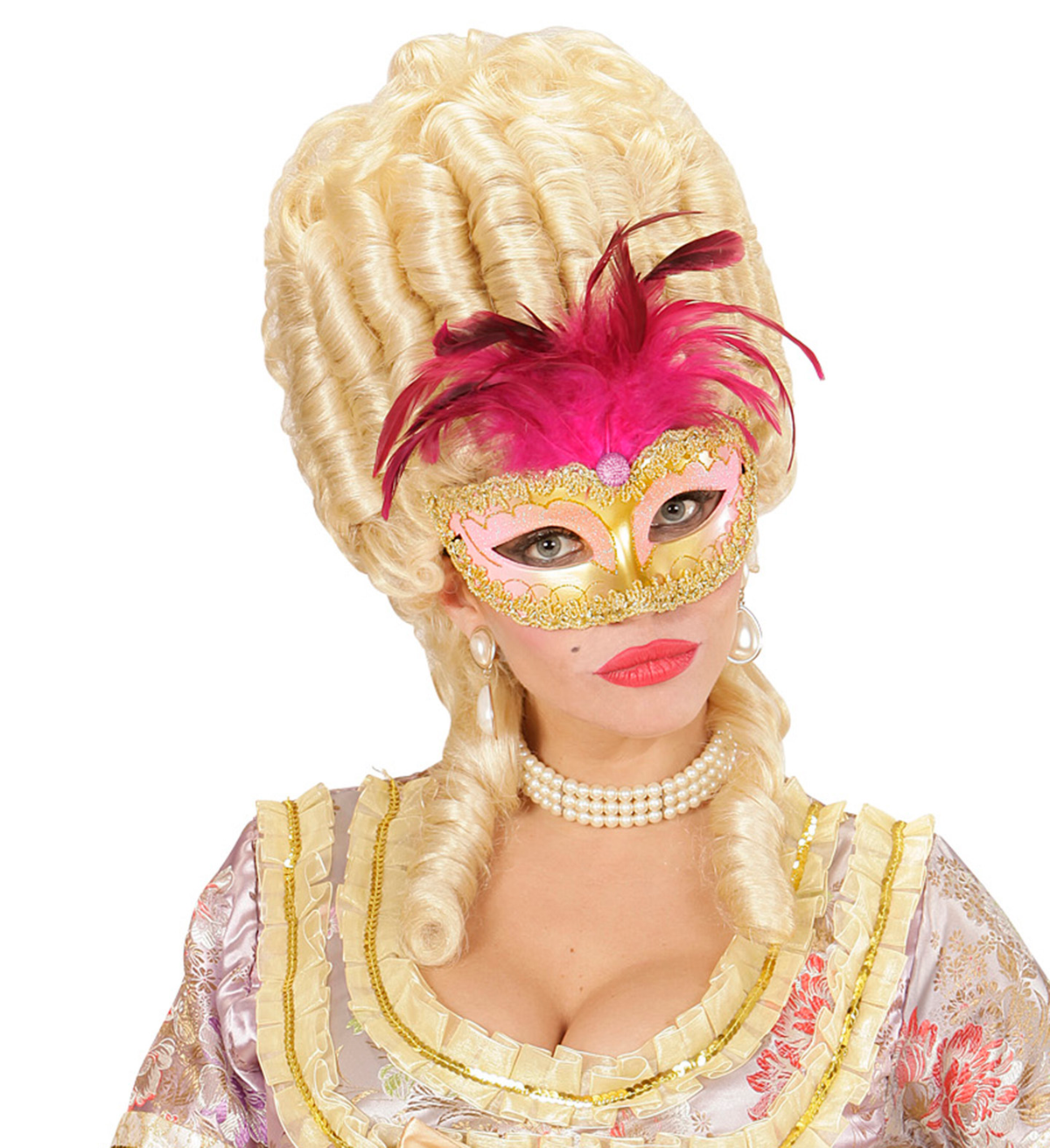 Maschera Reale Oro con Gemme Strass Glitter e Piume Accessori per Abito Vestito Travestimento Carnevale - 04698