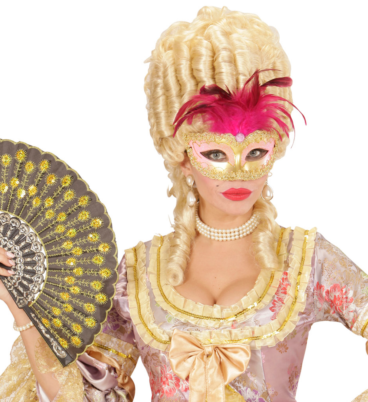 Maschera Reale Oro con Gemme Strass Glitter e Piume Accessori per Abito Vestito Travestimento Carnevale - 04698