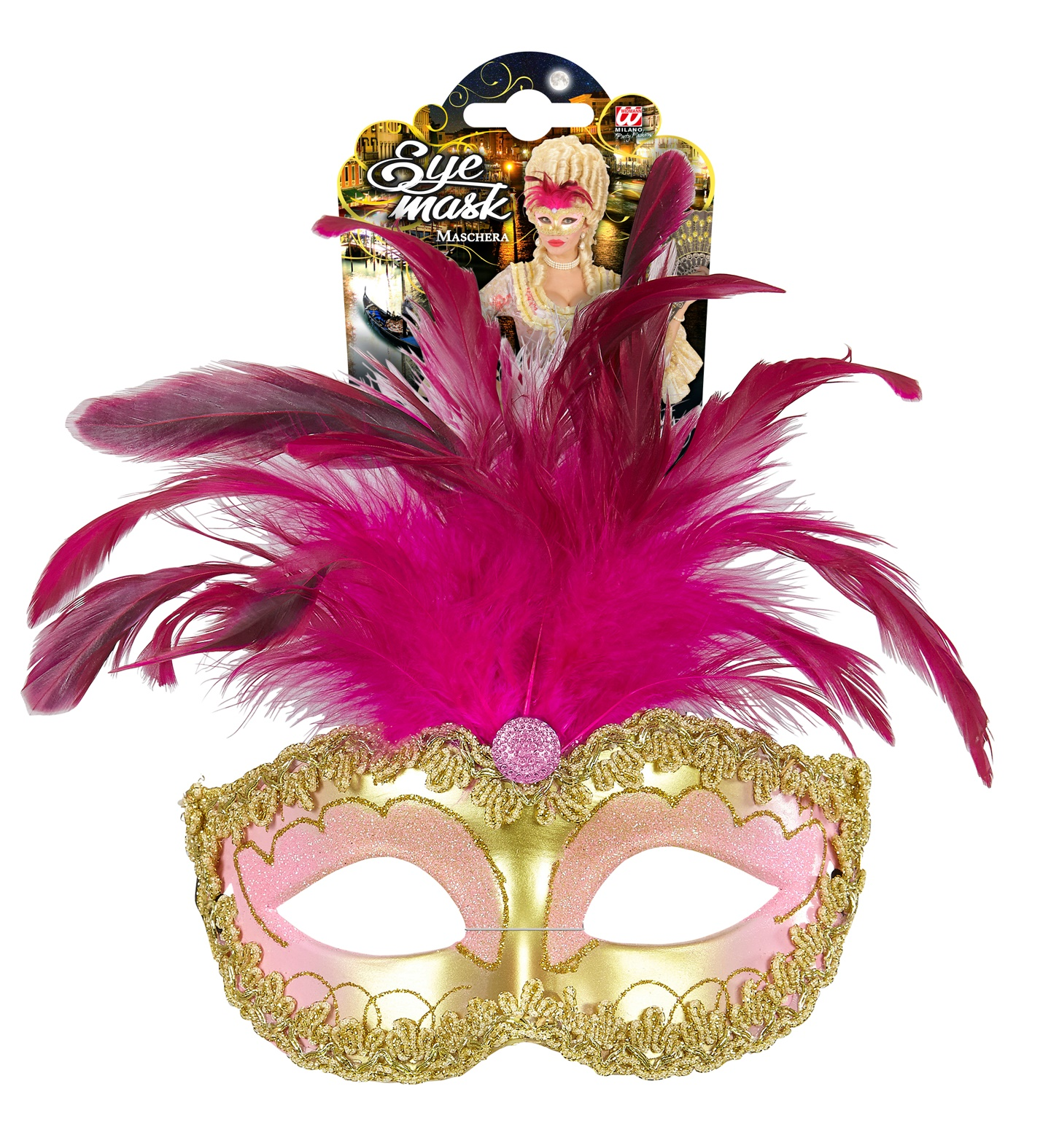 Maschera Reale Oro con Gemme Strass Glitter e Piume Accessori per Abito Vestito Travestimento Carnevale - 04698