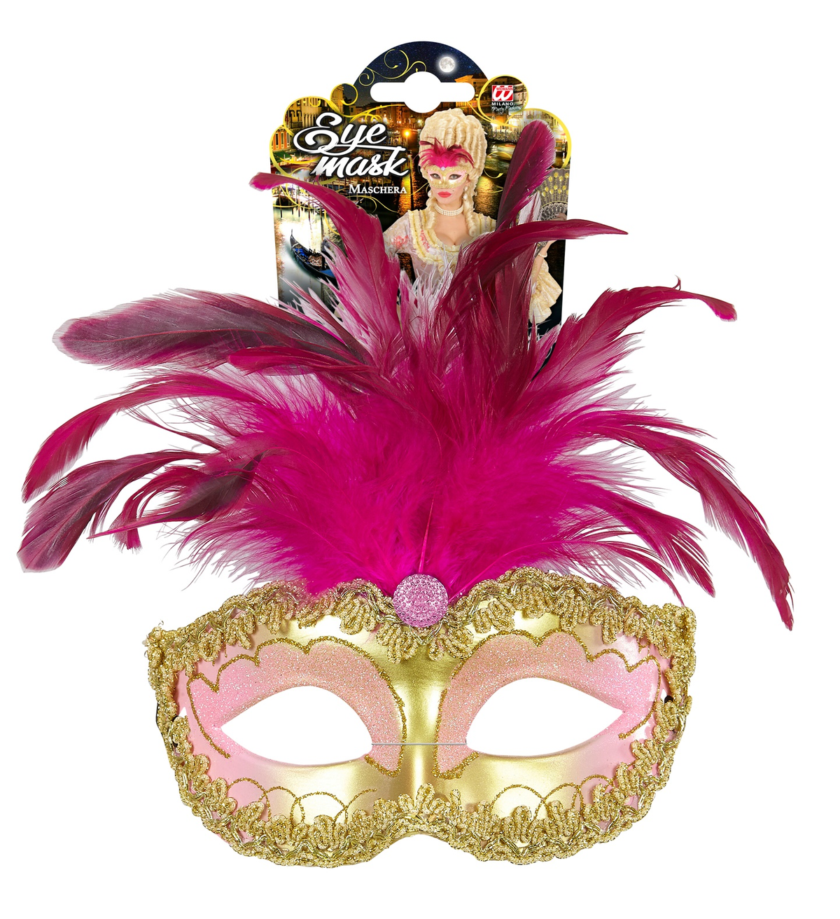 Maschera Reale Oro con Gemme Strass Glitter e Piume Accessori per Abito Vestito Travestimento Carnevale - 04698