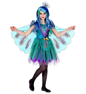 Vestito Carnevale + Accessori Pavone Abito Copricapo Parrucca Travestimento (4/5 Anni)