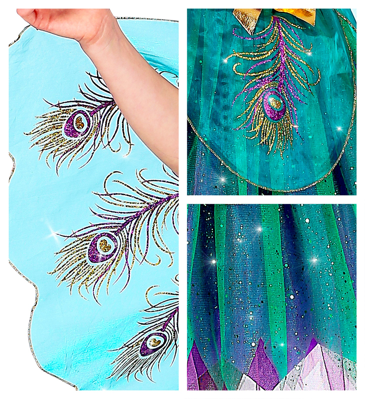 Vestito Carnevale + Accessori Pavone Abito Copricapo Parrucca Travestimento (5/7 Anni)