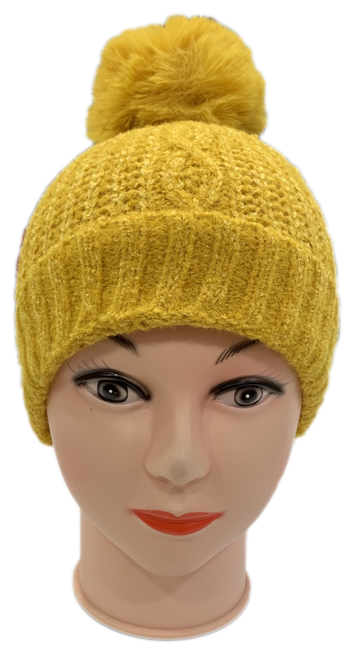 Cappello Invernale con Pon Pon Lurex Taglia Unica Ragazza Bambina - M8808senape