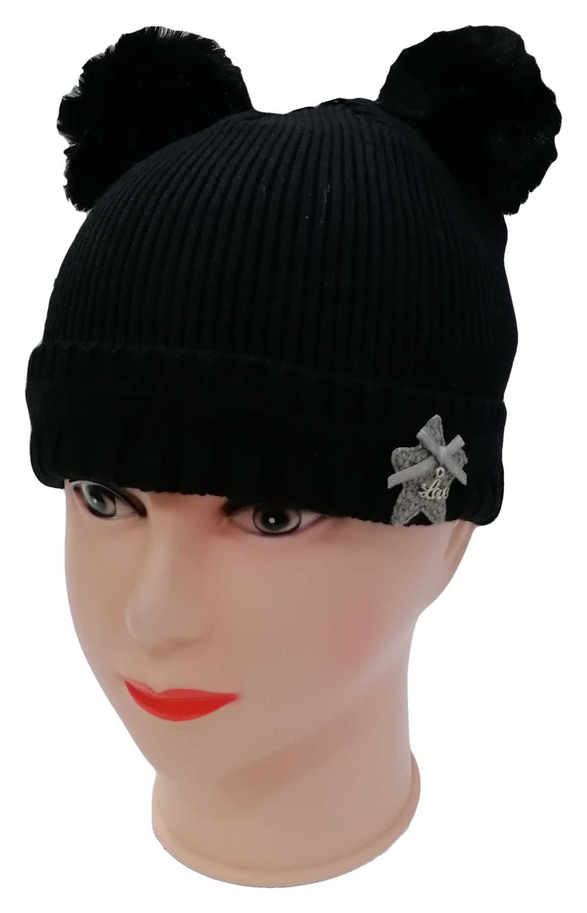 Cappello Invernale con 2 Pompon Taglia Unica Ragazza Ragazzo Lana - M8813nero