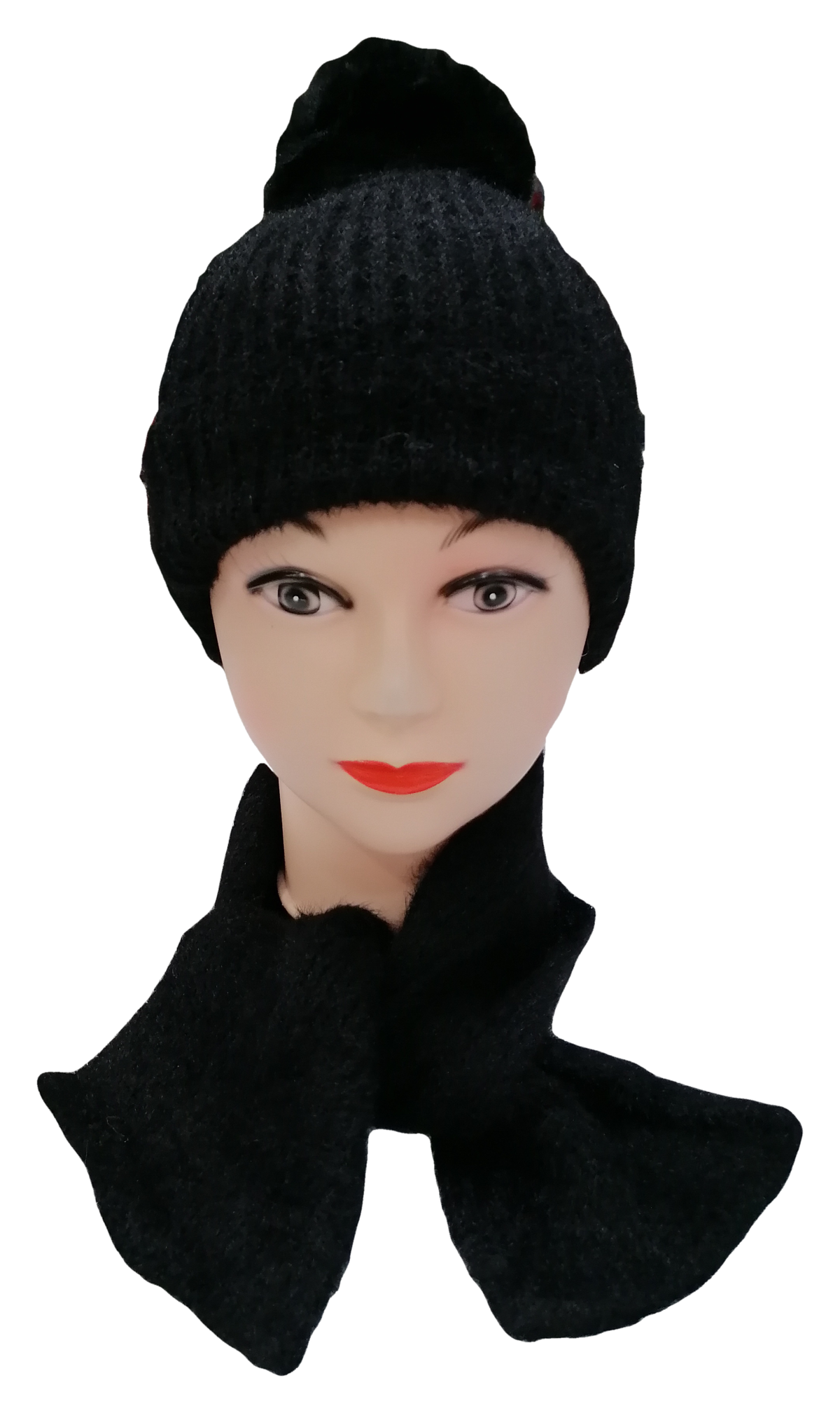 Cappello Invernale con Pon Pon e Sciarpa Taglia Unica Ragazza- W8810nero