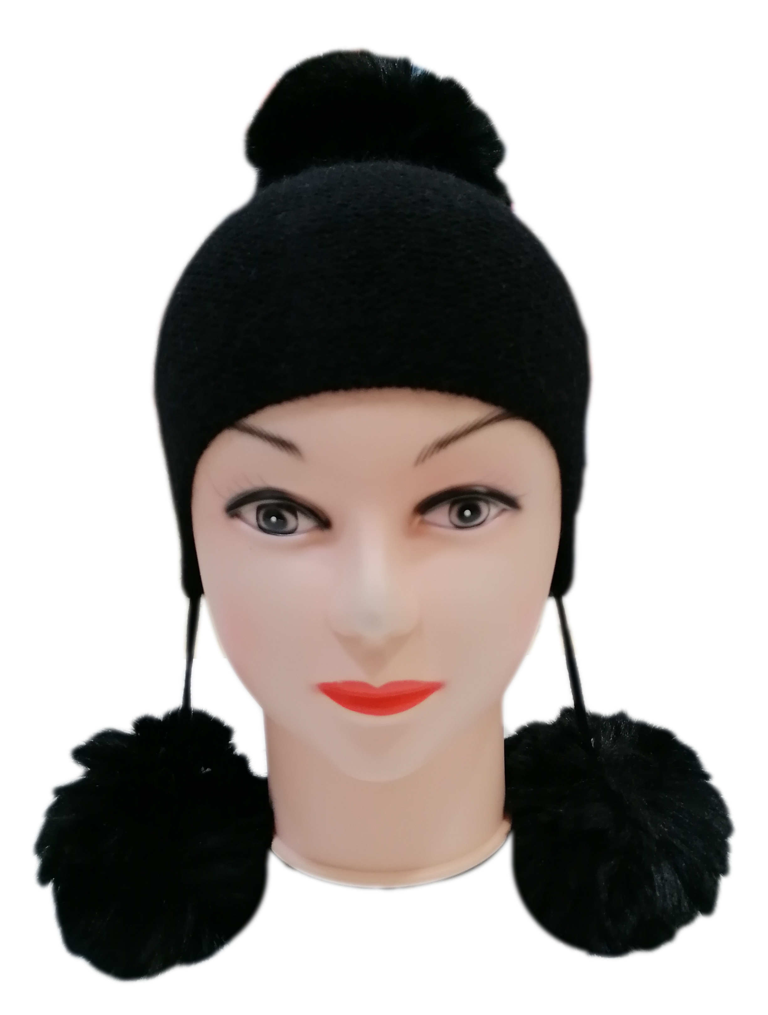 Cappello Invernale con 3 Pompon Taglia Unica Ragazza - M8803nero